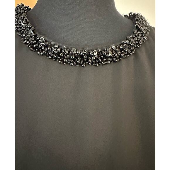 Gianni Bini Black Sheer Overlay Dress Formal Beaded Crew Neck Size M - Picture 4 of 9